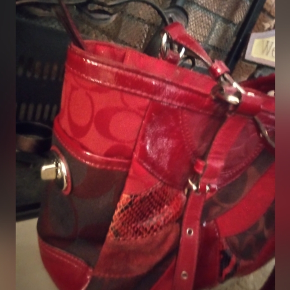 Coach Red Leather, Faux Snakeskin - Picture 8 of 14